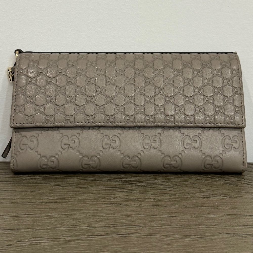 GUCCI Grey Monogrammed Leather Wallet